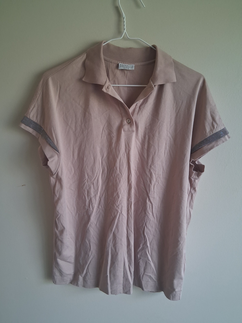 Brunello Cucinelli Blush Pink Polo with Contrast Sleeve Trim